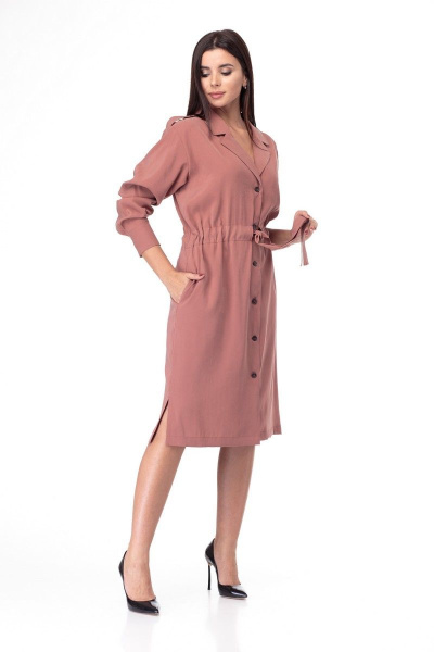 Платье классического кроя средней длины с поясом в стиле на каждый день Anelli 900 терракот - фото 3