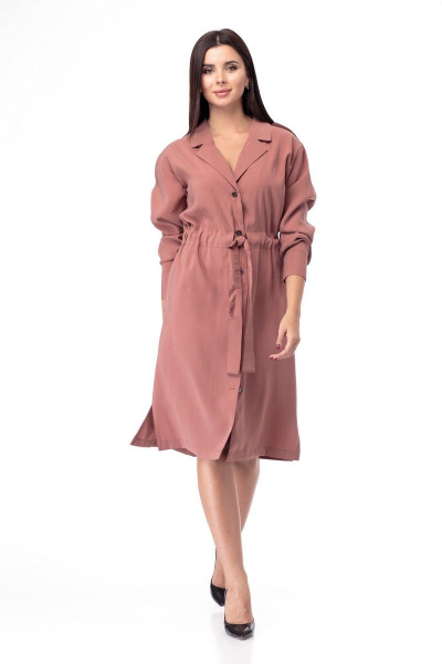 Платье классического кроя средней длины с поясом в стиле на каждый день Anelli 900 терракот - фото 2