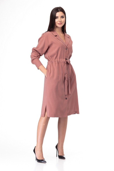 Платье классического кроя средней длины с поясом в стиле на каждый день Anelli 900 терракот - фото 1