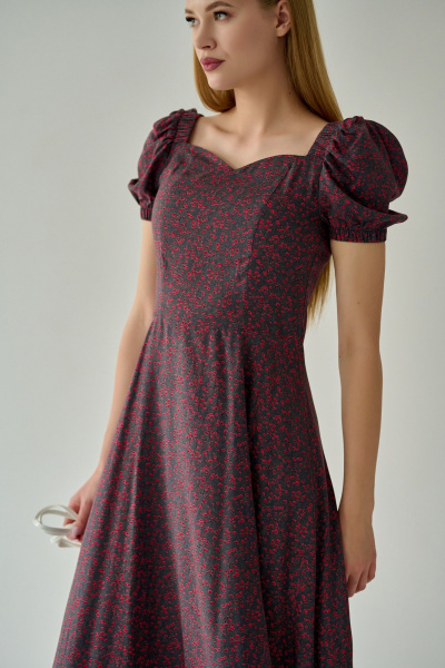 Красное или серое платье из вискозы с открытой спинкой и разрезом Мастер Мод 844вмс серый_красные_цветочки - фото 6