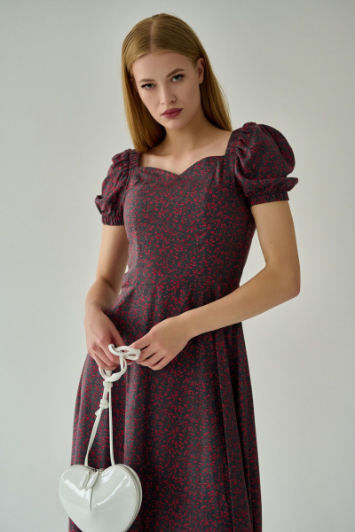 Красное или серое платье из вискозы с открытой спинкой и разрезом Мастер Мод 844вмс серый_красные_цветочки - фото 4