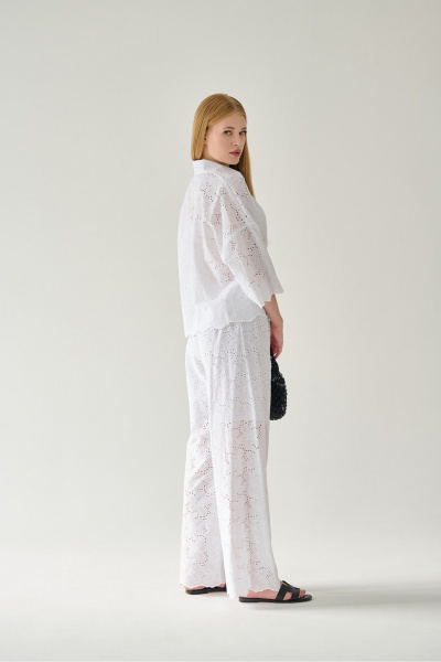 Белая хлопковая блузка с классическим воротником и коротким рукавом Мастер Мод 853с белый - фото 5