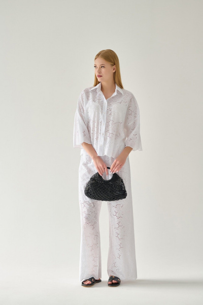 Белая хлопковая блузка с классическим воротником и коротким рукавом Мастер Мод 853с белый - фото 1