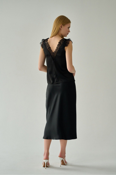 Черная шелковистая блузка с кружевом и V-образным вырезом Мастер Мод 854ас чёрный - фото 5