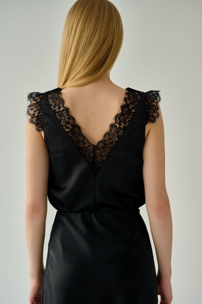Черная шелковистая блузка с кружевом и V-образным вырезом Мастер Мод 854ас чёрный - фото 3
