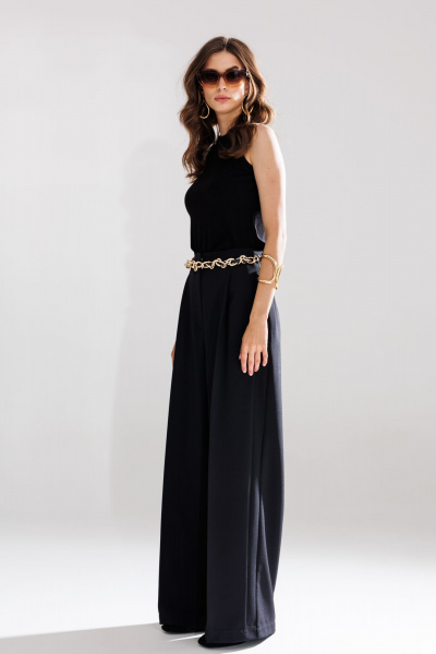 Черные брюки-палаццо из костюмной ткани с складками и лампасами EOLA 2595 черный - фото 12