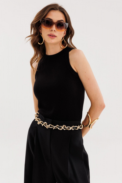 Черные брюки-палаццо из костюмной ткани с складками и лампасами EOLA 2595 черный - фото 8