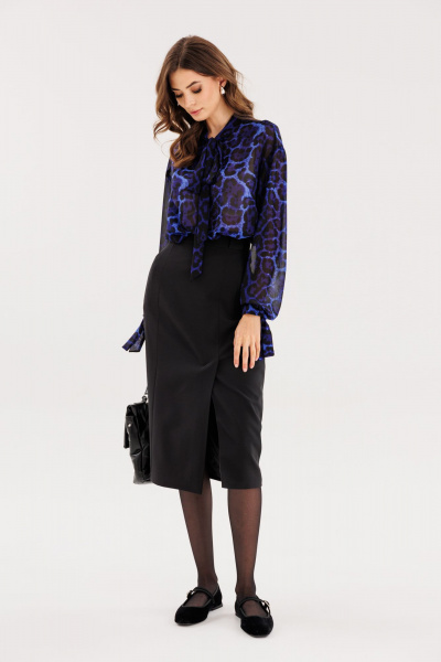 Юбка из костюмной ткани пояc с декоративными карманами демисезон EOLA 2597 черный - фото 4