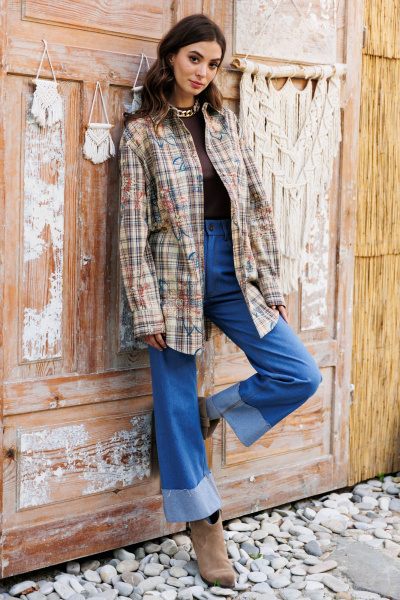 Голубые джинсовые брюки с лампасами и декором на карманах EOLA 2611.1 темно-голубой - фото 6