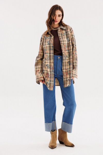 Голубые джинсовые брюки с лампасами и декором на карманах EOLA 2611.1 темно-голубой - фото 1