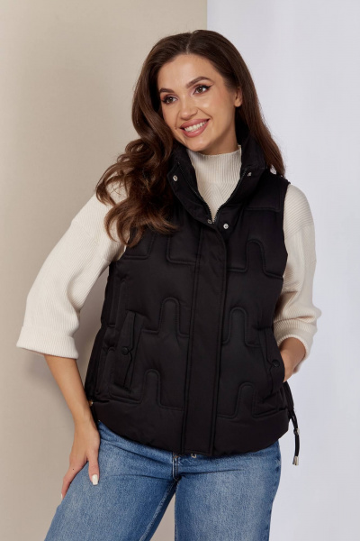 Демисезонный черный жилет на молнии с прорезными карманами Shetti 2152 черный - фото 5