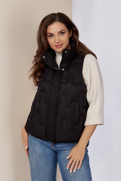 Демисезонный черный жилет на молнии с прорезными карманами Shetti 2152 черный - фото 1