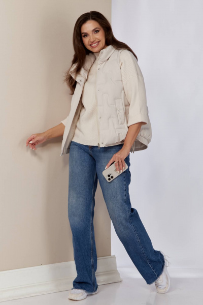 Белый жилет на молнии с декоративным шнуром Shetti 2152 молочный - фото 6