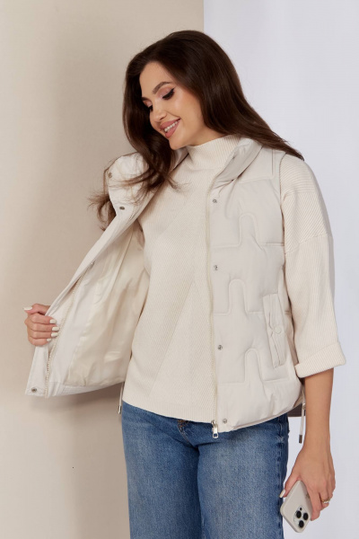 Белый жилет на молнии с декоративным шнуром Shetti 2152 молочный - фото 4