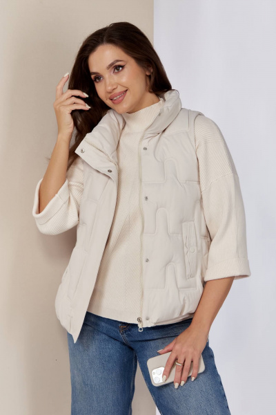 Белый жилет на молнии с декоративным шнуром Shetti 2152 молочный - фото 3