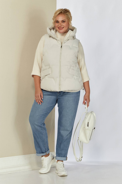 Демисезонная жилетка на молнии с капюшоном и прорезными карманами Shetti 2153 молочный - фото 6