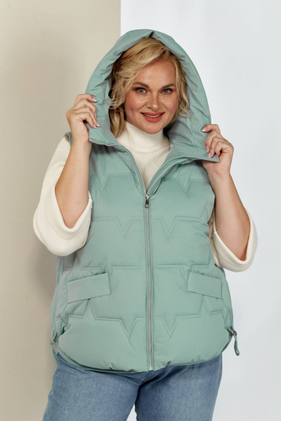 Демисезонная жилетка с капюшоном и декоративным шнуром Shetti 2153 ментол - фото 7