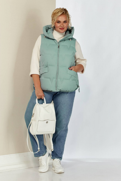 Демисезонная жилетка с капюшоном и декоративным шнуром Shetti 2153 ментол - фото 3