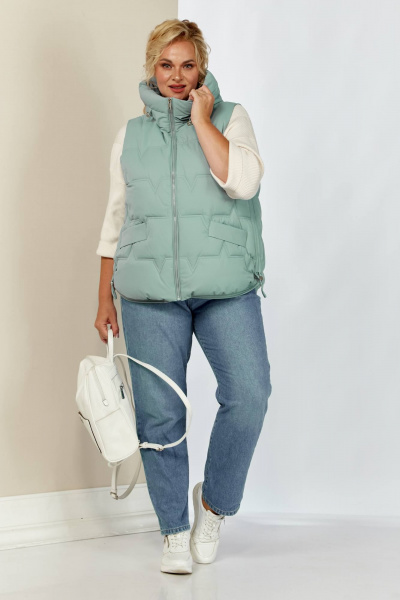 Демисезонная жилетка с капюшоном и декоративным шнуром Shetti 2153 ментол - фото 2