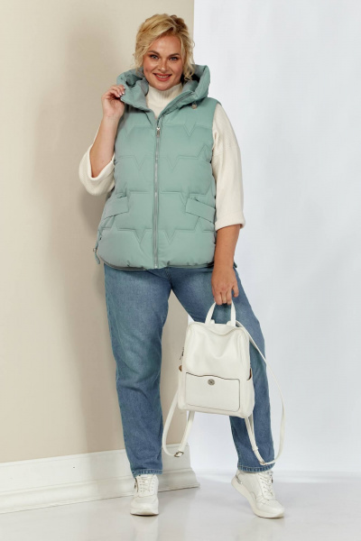 Демисезонная жилетка с капюшоном и декоративным шнуром Shetti 2153 ментол - фото 1