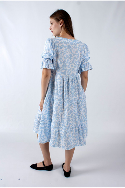 Летнее платье А-силуэта с воланами и рукавом фонарик Mita ЖМ1149 голубой - фото 2