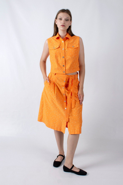 Летняя юбка А-образного силуэта с карманами и защипами Mita ЖМ1106 оранжевый - фото 4