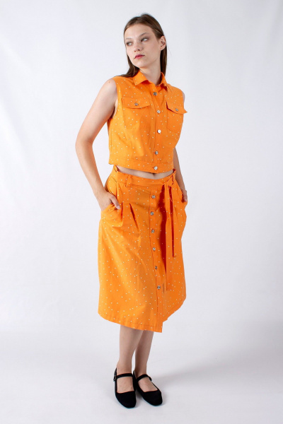 Летняя юбка А-образного силуэта с карманами и защипами Mita ЖМ1106 оранжевый - фото 2