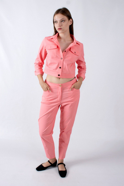 Зауженные летние брюки с накладными карманами Mita ЖМ1207 розовый - фото 1