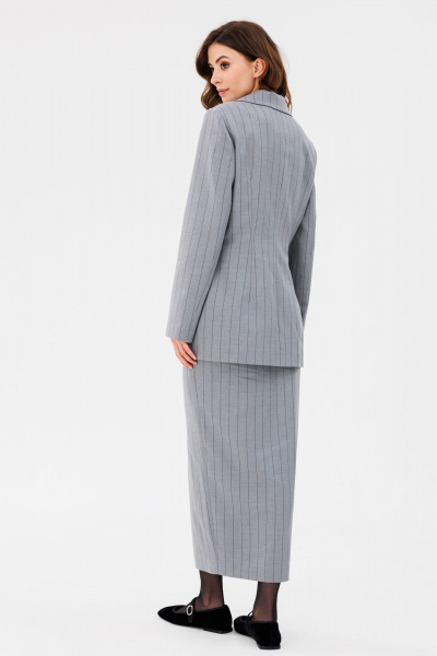 Жакет и юбка в полоску полуприлегающего силуэта EOLA 2657 светло-серая_полоска - фото 2