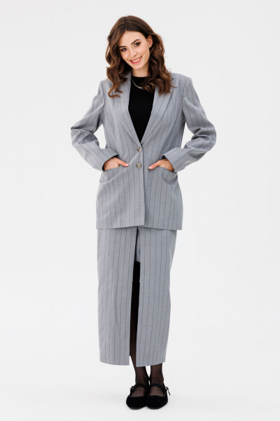 Жакет и юбка в полоску полуприлегающего силуэта EOLA 2657 светло-серая_полоска - фото 19