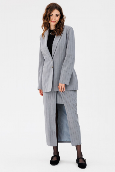 Жакет и юбка в полоску полуприлегающего силуэта EOLA 2657 светло-серая_полоска - фото 18