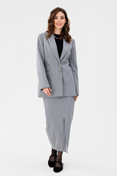 Жакет и юбка в полоску полуприлегающего силуэта EOLA 2657 светло-серая_полоска - фото 14