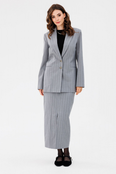 Жакет и юбка в полоску полуприлегающего силуэта EOLA 2657 светло-серая_полоска - фото 13