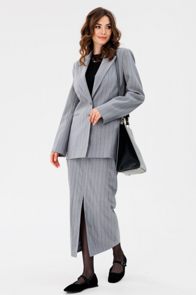Жакет и юбка в полоску полуприлегающего силуэта EOLA 2657 светло-серая_полоска - фото 12