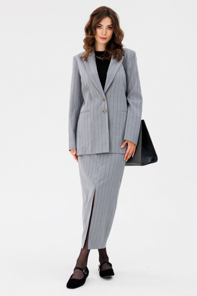 Жакет и юбка в полоску полуприлегающего силуэта EOLA 2657 светло-серая_полоска - фото 10