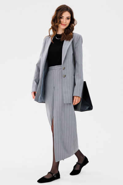 Жакет и юбка в полоску полуприлегающего силуэта EOLA 2657 светло-серая_полоска - фото 9