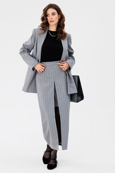Жакет и юбка в полоску полуприлегающего силуэта EOLA 2657 светло-серая_полоска - фото 8
