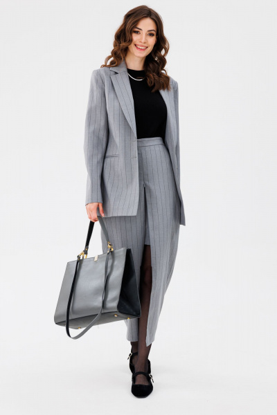 Жакет и юбка в полоску полуприлегающего силуэта EOLA 2657 светло-серая_полоска - фото 5