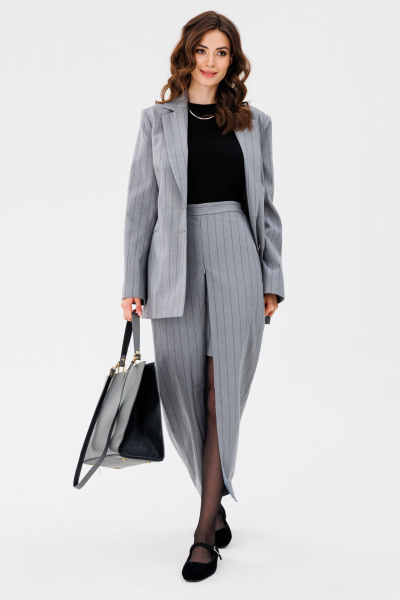 Жакет и юбка в полоску полуприлегающего силуэта EOLA 2657 светло-серая_полоска - фото 4