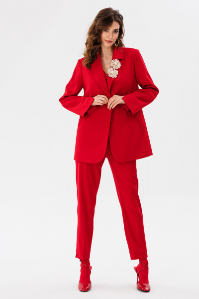 Красные брюки из костюмной ткани зауженные с разрезами EOLA 2661 красный - фото 9
