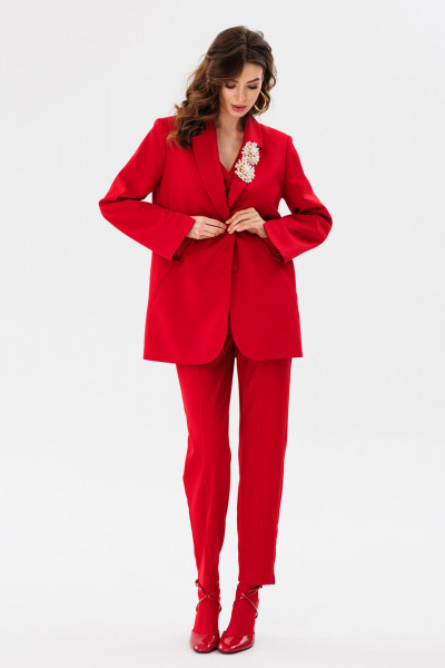 Красные брюки из костюмной ткани зауженные с разрезами EOLA 2661 красный - фото 8