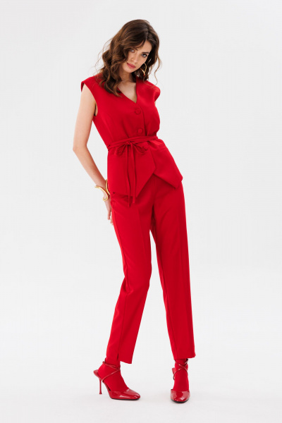 Красные брюки из костюмной ткани зауженные с разрезами EOLA 2661 красный - фото 7