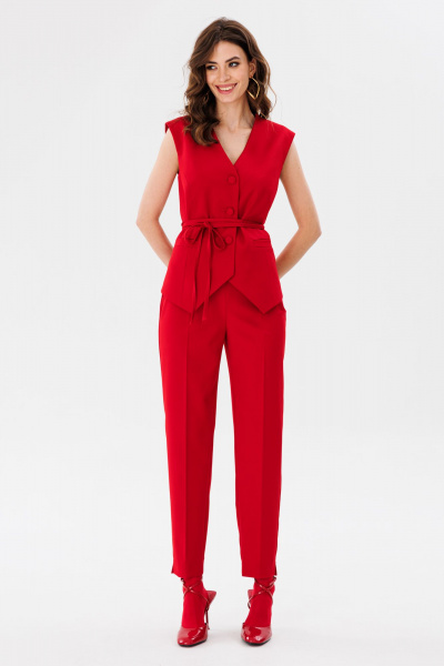 Красные брюки из костюмной ткани зауженные с разрезами EOLA 2661 красный - фото 6