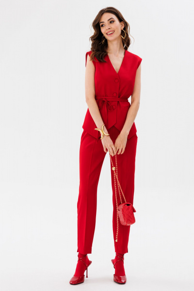 Красные брюки из костюмной ткани зауженные с разрезами EOLA 2661 красный - фото 4