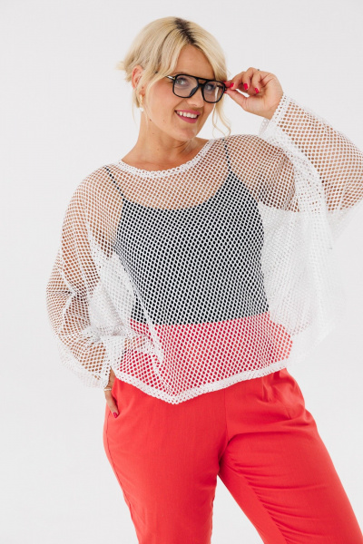 Топ plus size из сетки с перламутровым блеском Anastasia 1119.2 белый - фото 1