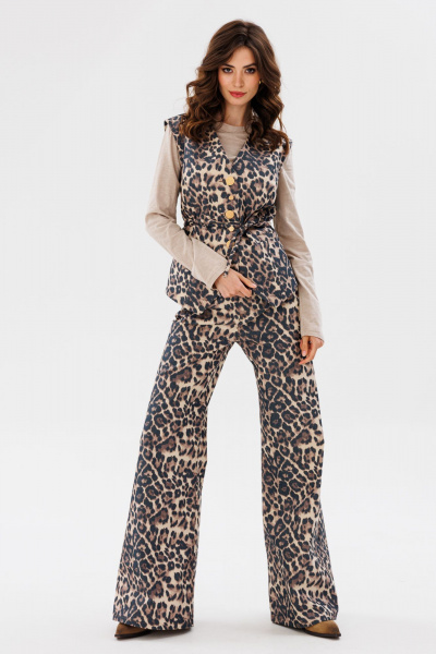 Джинсовые брюки с анималистичным принтом и накладными карманами EOLA 2673 леопард - фото 5