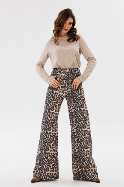 Джинсовые брюки с анималистичным принтом и накладными карманами EOLA 2673 леопард - фото 2