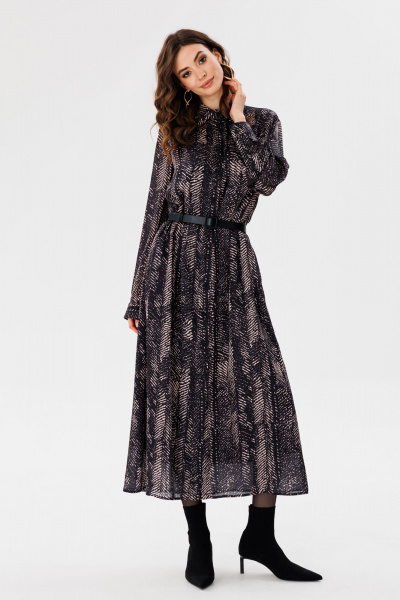Платье рубашечного силуэта из креп-атласа с принтом EOLA 2681 черный_принт - фото 17