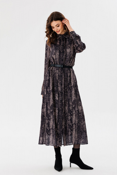 Платье рубашечного силуэта из креп-атласа с принтом EOLA 2681 черный_принт - фото 16