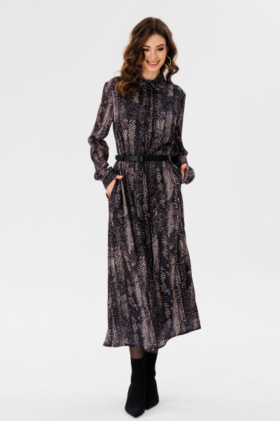 Платье рубашечного силуэта из креп-атласа с принтом EOLA 2681 черный_принт - фото 15